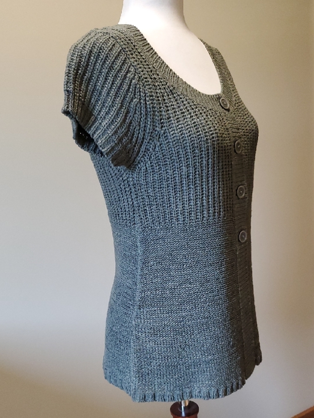 august silk Olive Textured Open-Knit Short Sleeve Top - Picture 9 of 10